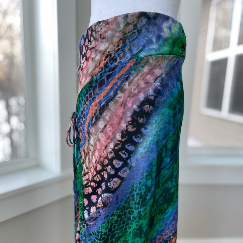 Vintage Y2K Mesmerize Emerald Green Low Rise Stretch Mesh Maxi Skirt Sz S - Picture 7 of 12